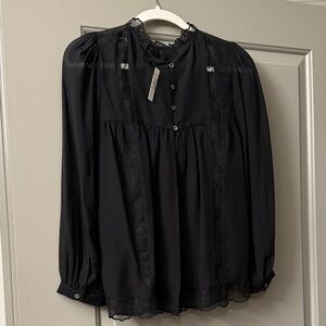 Madewell Black Lace Button-Up Blouse